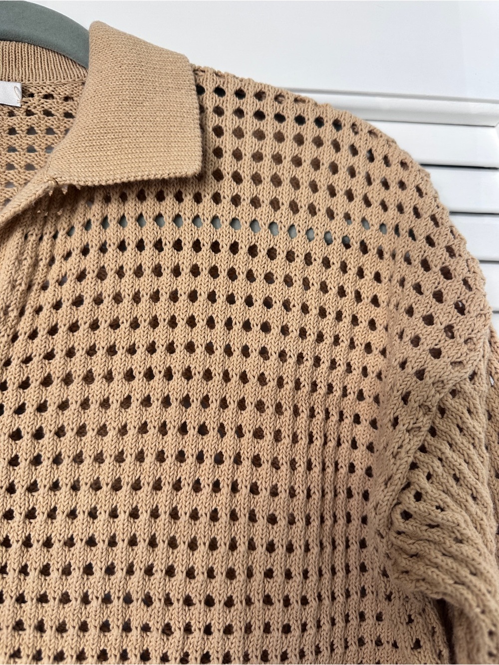 Madewell 100% Cotton Tan Crochet Stitch Open Knit Polo Cardigan Sweater Size S - Picture 6 of 16